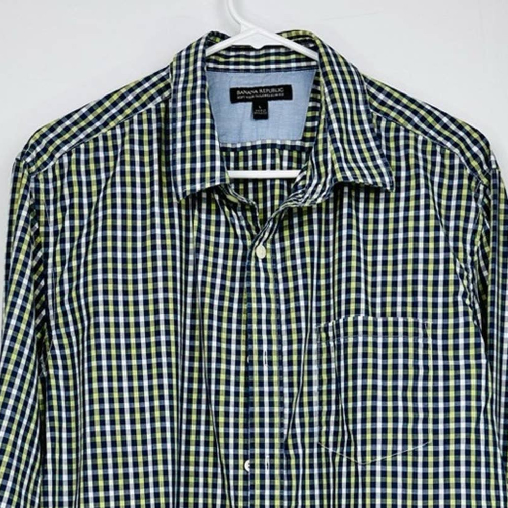 Banana Republic Men's Soft Wash Tailored Slim Fit Long Sleeve Plaid Size: Large